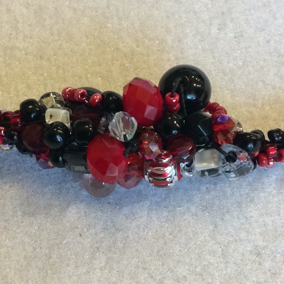 FINAL SALE PRICE CL Designs Red/Black Embellished Crochet Bracelet - Picture 3 of 5